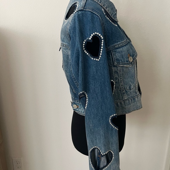 Alice + Olivia Blue Heart Cut-Out Embellished Jeff Denim Jacket NWOT - Picture 5 of 11